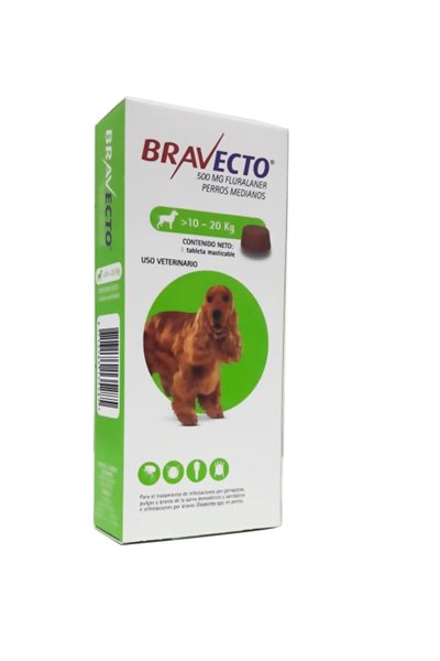 BRAVECTO 500 MG®(10 – 20 KG) X 1 UND – 3 meses antipulgas